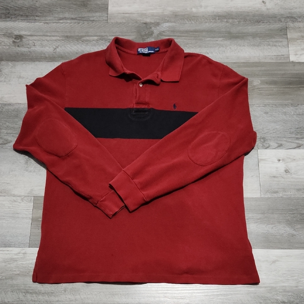 Ralph Lauren Polo Long Sleeve Shirt Red With Black Stripe Mens Size XXL